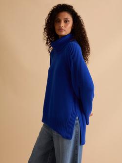 FLORERE Longline Roll Neck Jumper, Blue, Blue