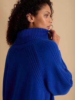 FLORERE Longline Roll Neck Jumper, Blue - view 2, Blue
