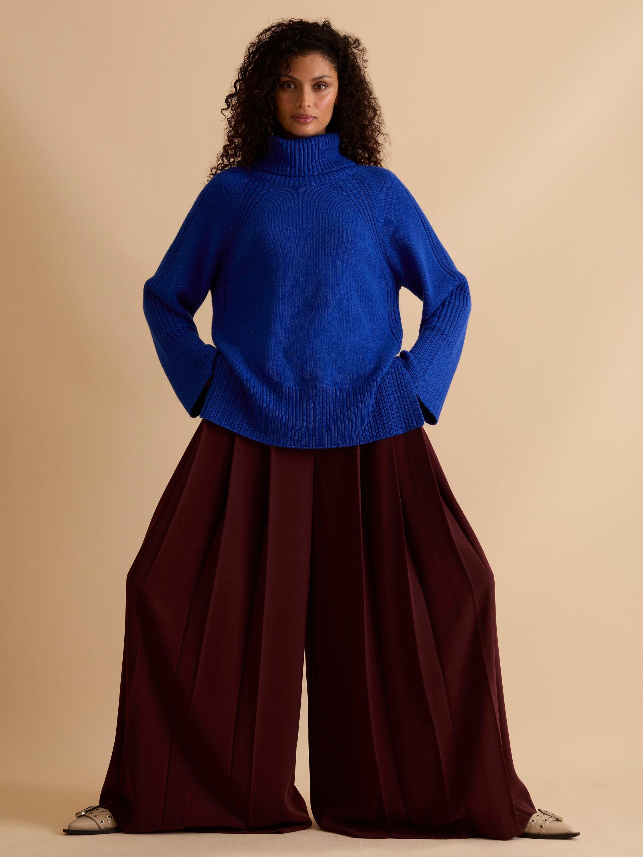 Product image 3 of 4, which shows FLORERE Longline Roll Neck Jumper, Blue, M