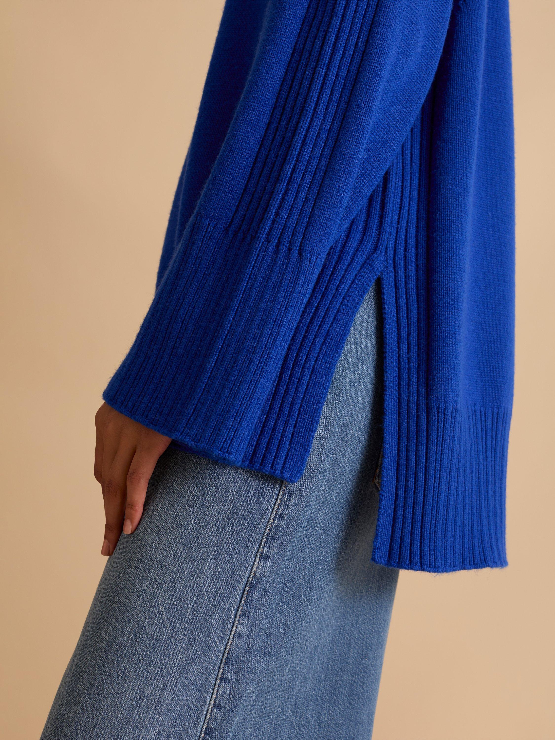 Product image 4 of 4, which shows FLORERE Longline Roll Neck Jumper, Blue, M