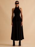 FLORERE Knitted Halterneck Satin Skirt Dress, Black