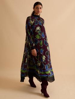 FLORERE Graphic Tulip High Neck Pleated Dress, Multi, Multi