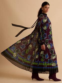 FLORERE Graphic Tulip High Neck Pleated Dress, Multi - view 2, Multi