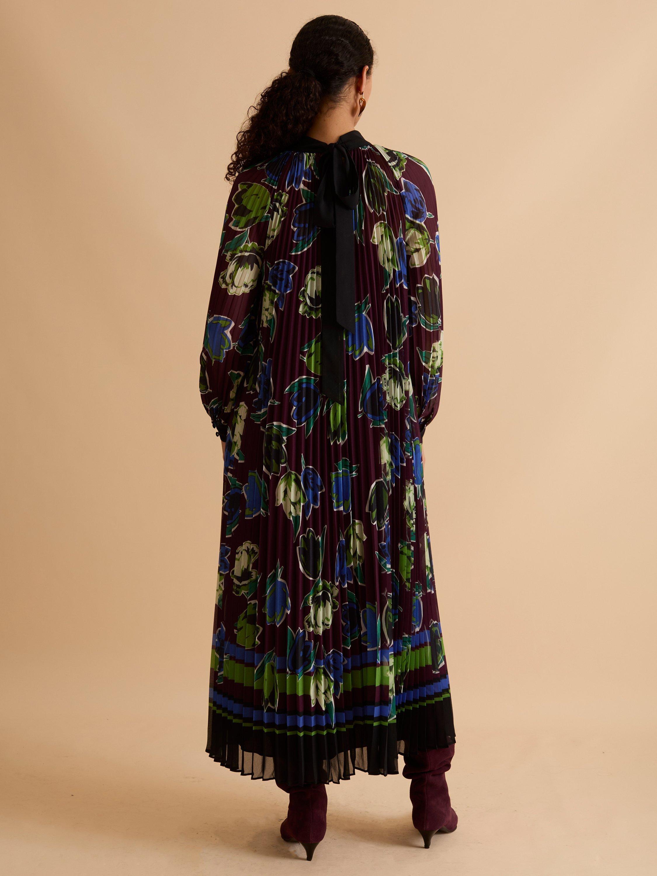 Product image 3 of 5, which shows FLORERE Graphic Tulip High Neck Pleated Dress, Multi, 10