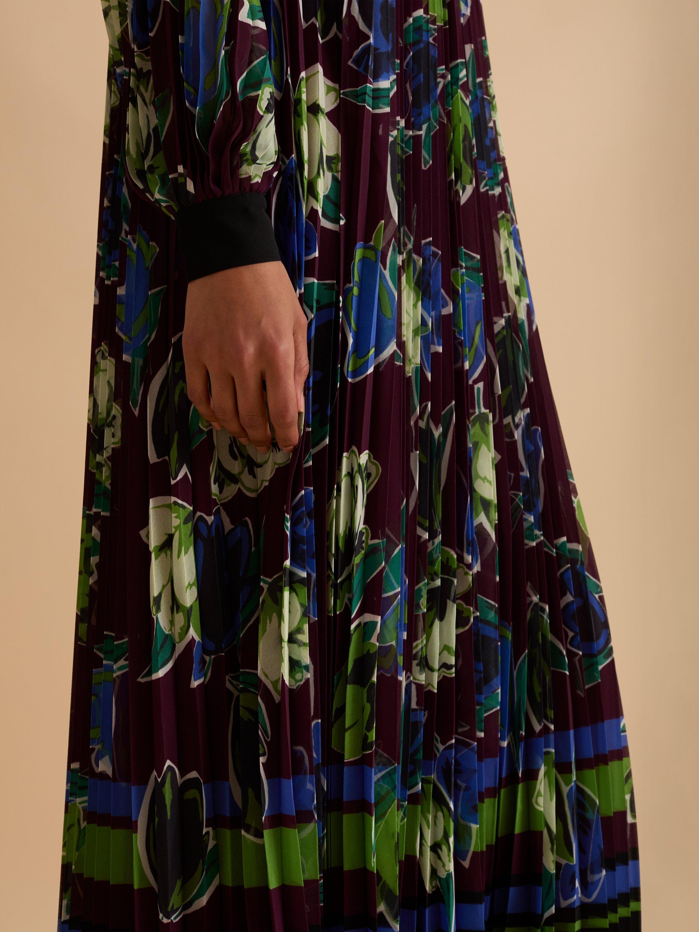 Product image 4 of 5, which shows FLORERE Graphic Tulip High Neck Pleated Dress, Multi, 10
