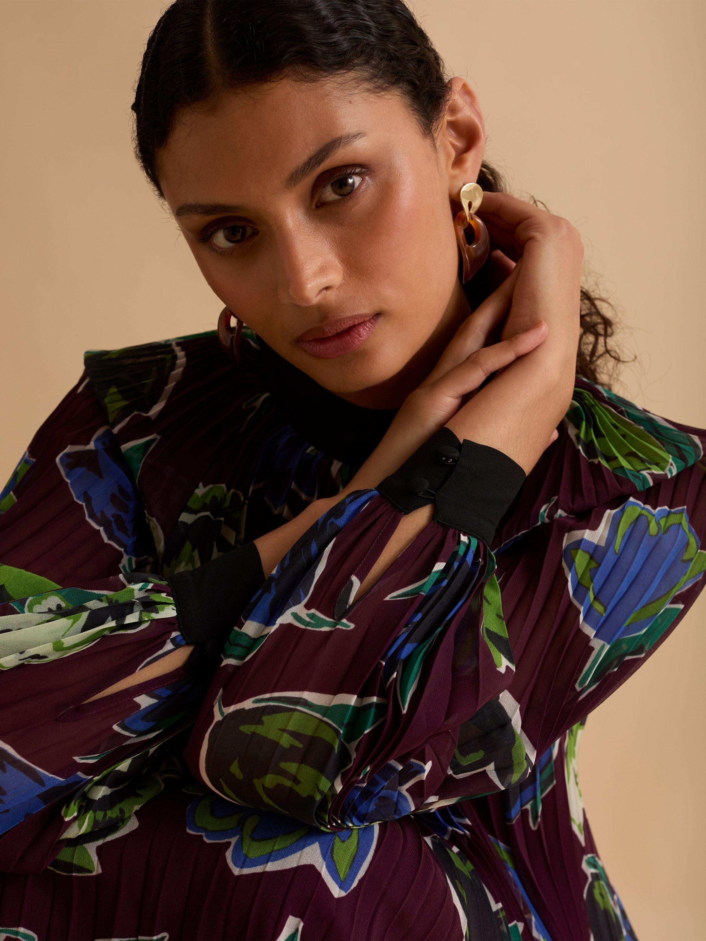 Product image 5 of 5, which shows FLORERE Graphic Tulip High Neck Pleated Dress, Multi, 10