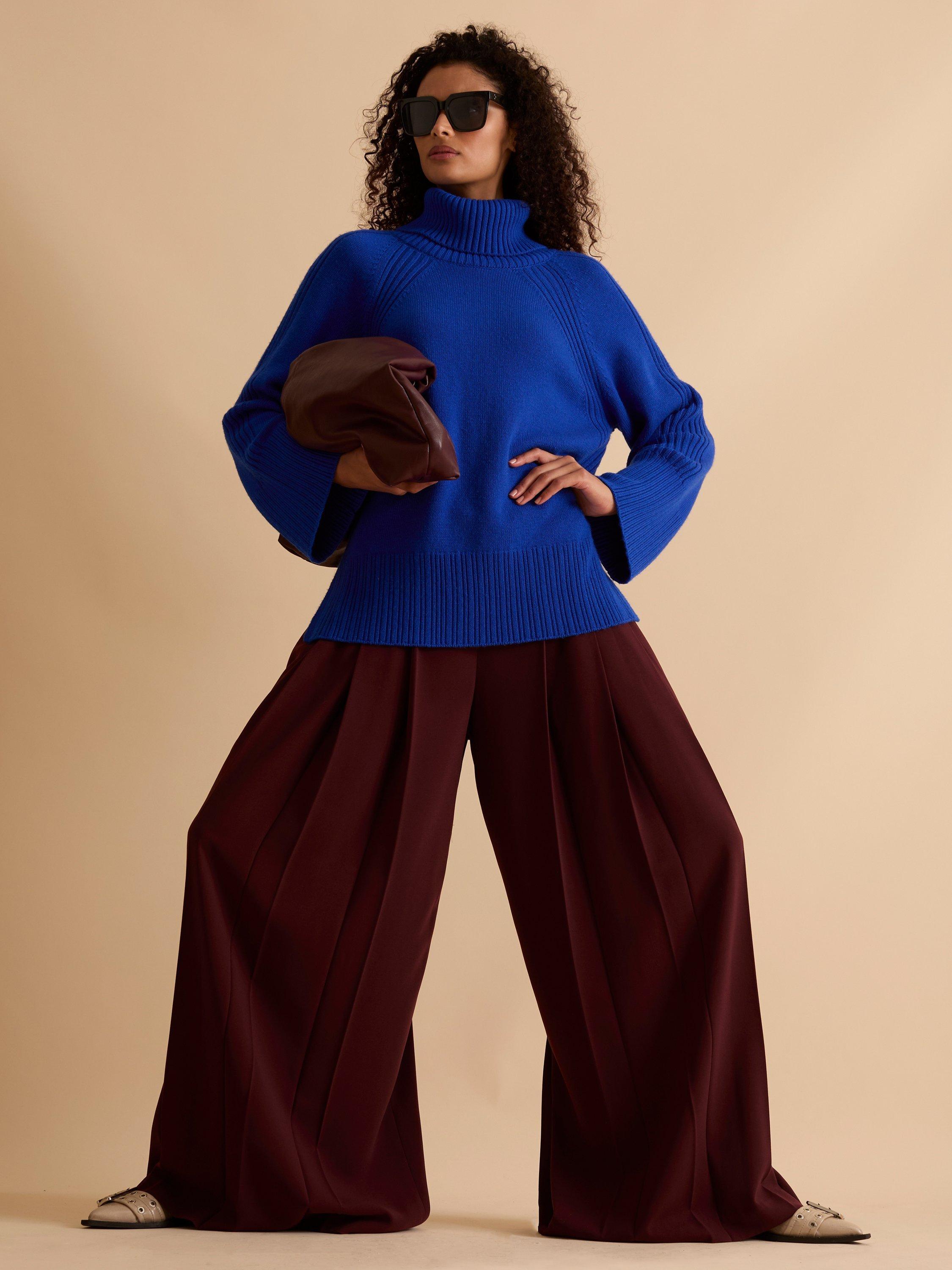 Product image 1 of 5, which shows FLORERE Deep Pleat Wide Leg Trousers, Burgundy, 8