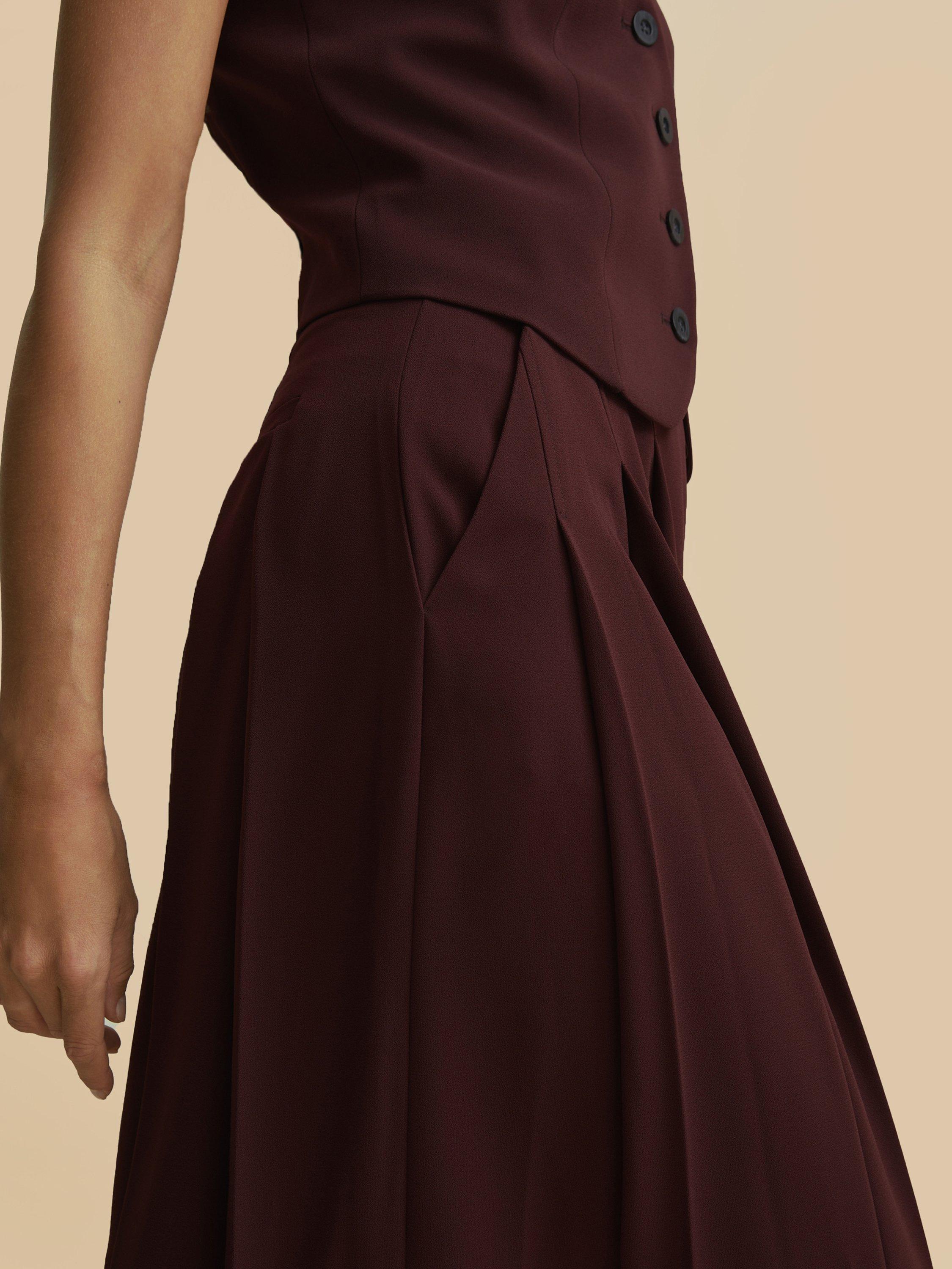 Product image 3 of 5, which shows FLORERE Deep Pleat Wide Leg Trousers, Burgundy, 8