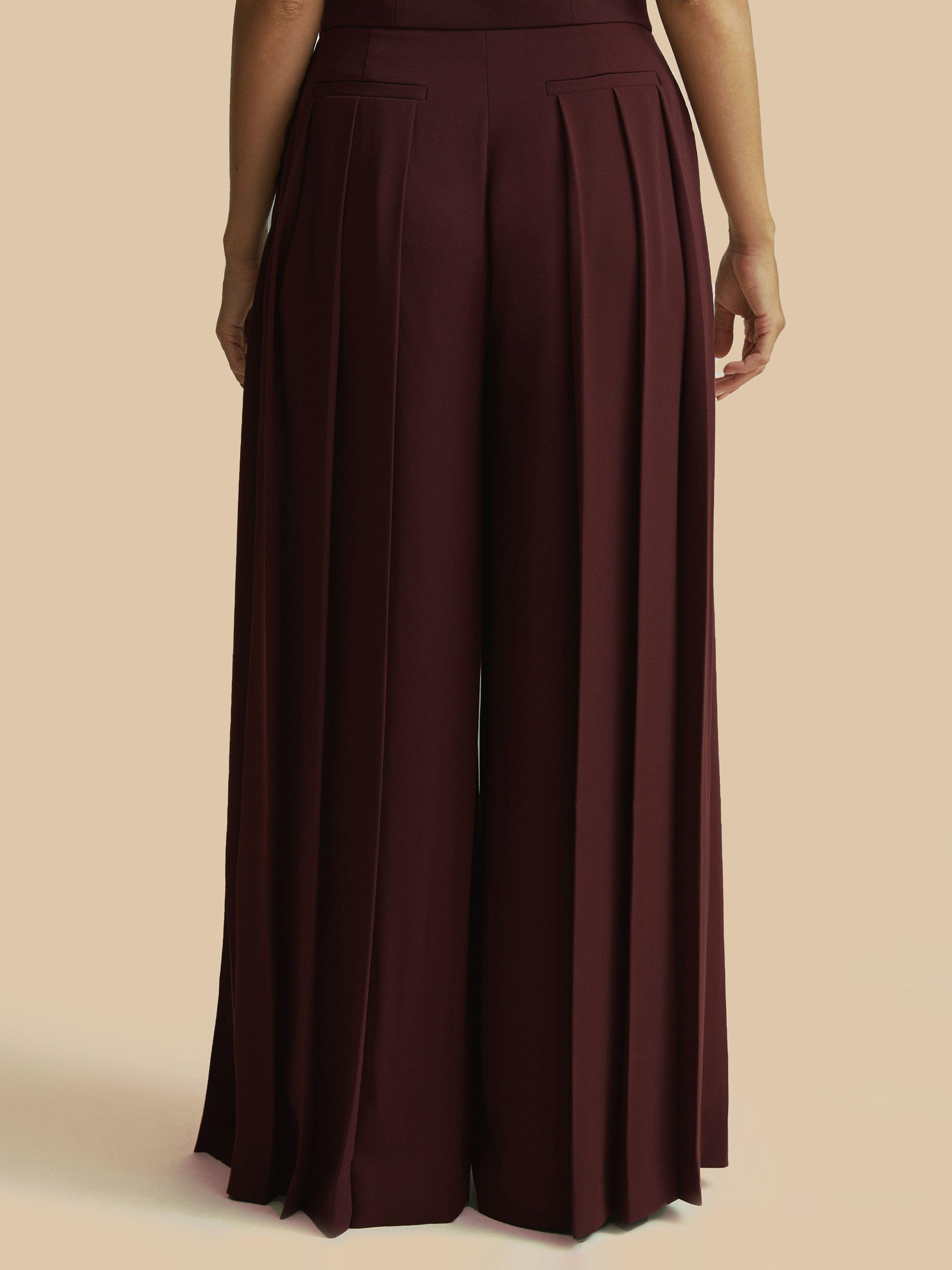 Product image 4 of 5, which shows FLORERE Deep Pleat Wide Leg Trousers, Burgundy, 8