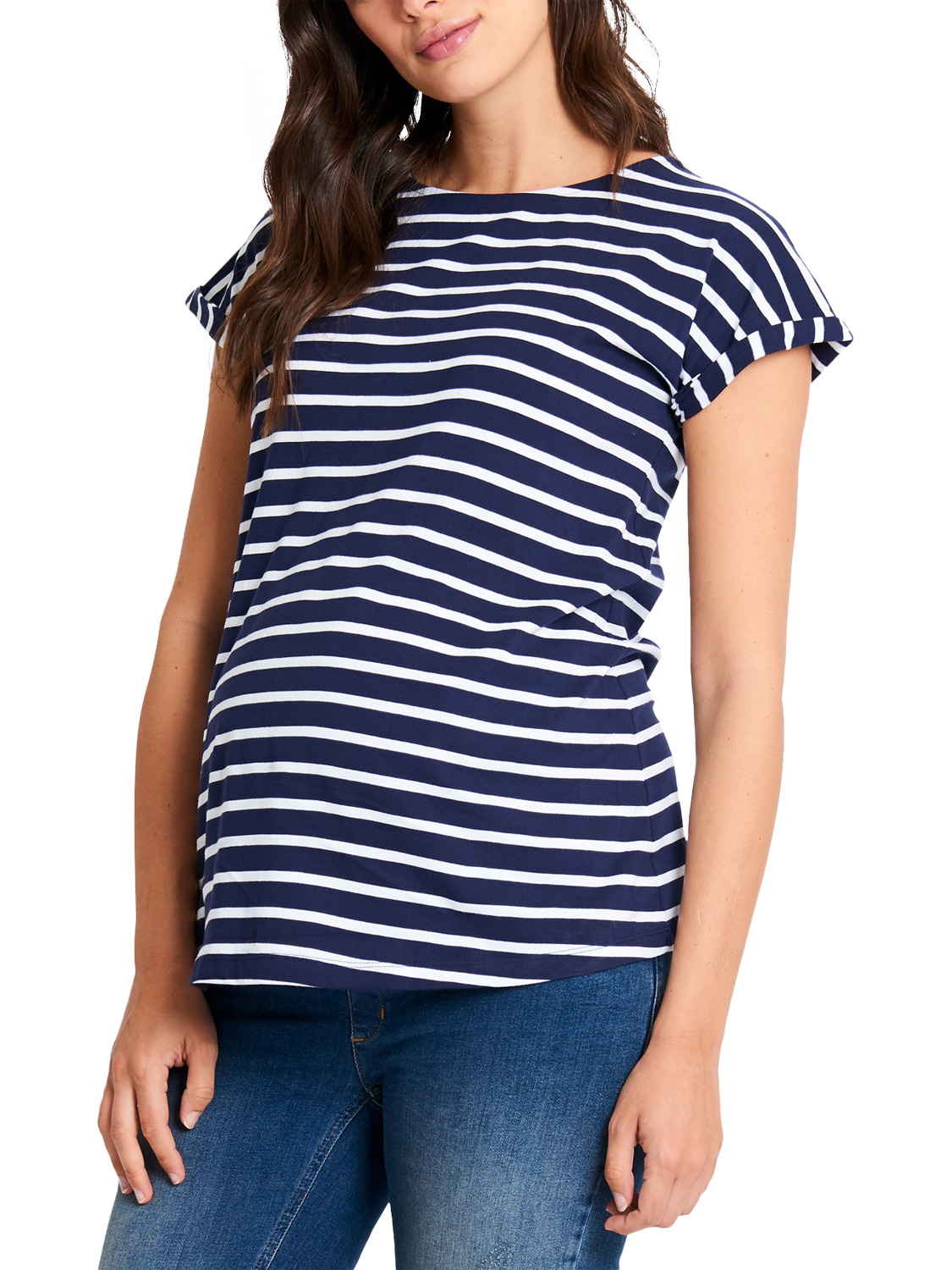 Product image 4 of 5, which shows JoJo Maman Bébé Cotton Boyfriend Maternity T-Shirt, Navy/White, S