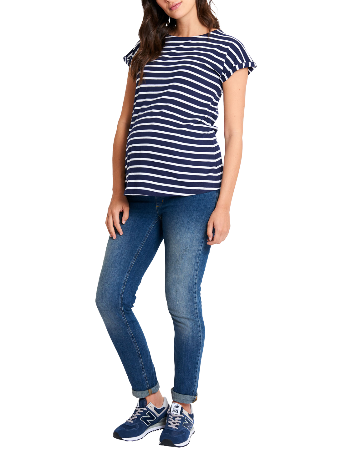 Product image 5 of 5, which shows JoJo Maman Bébé Cotton Boyfriend Maternity T-Shirt, Navy/White, S