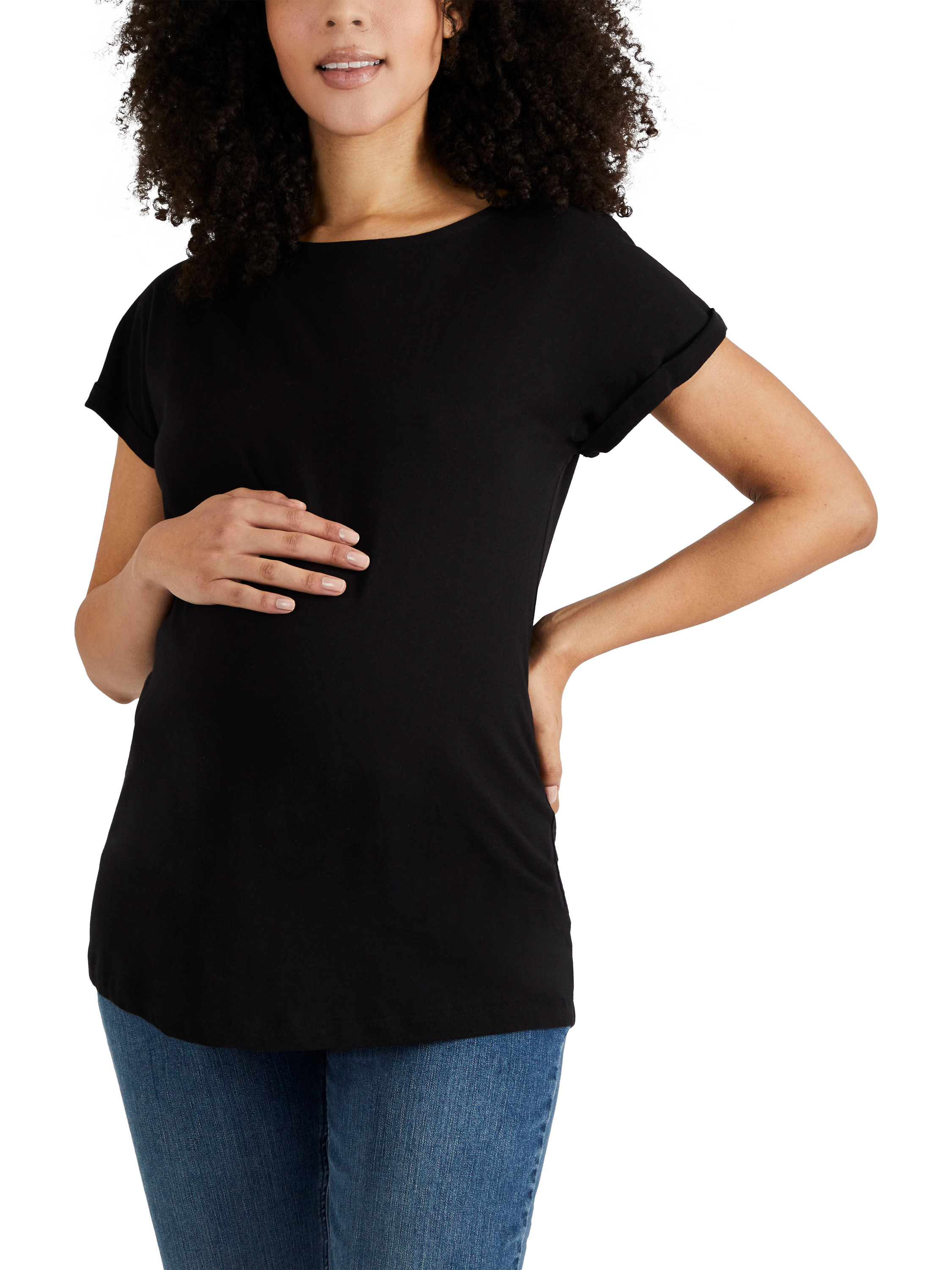 Product image 1 of 4, which shows JoJo Maman Bébé Cotton Boyfriend Maternity T-Shirt, Black, S