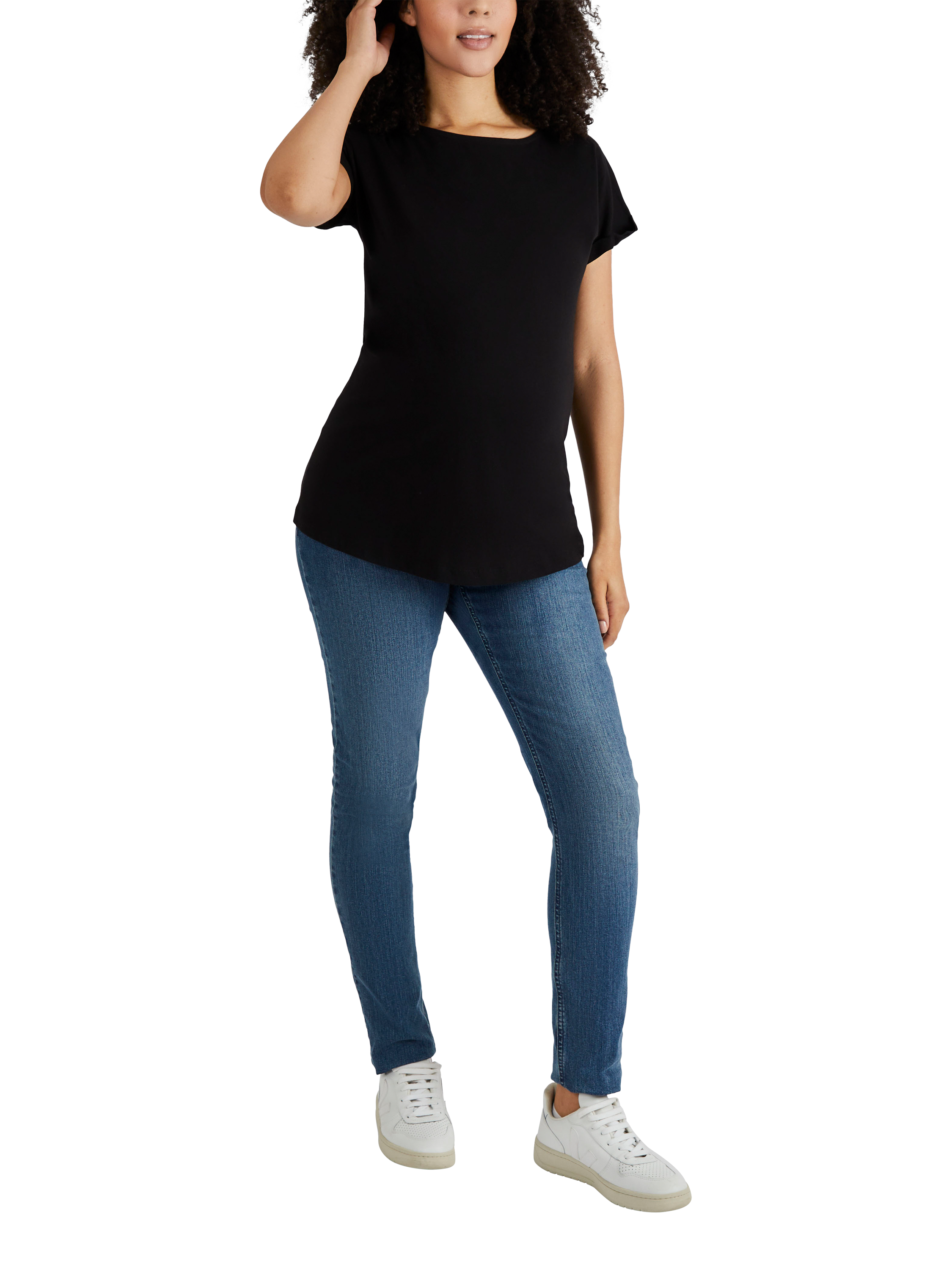 Product image 4 of 4, which shows JoJo Maman Bébé Cotton Boyfriend Maternity T-Shirt, Black, S