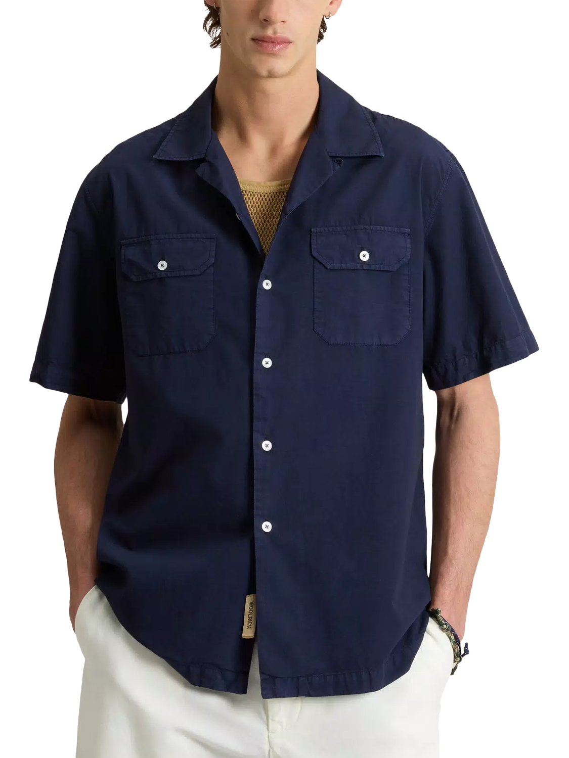 Product image 1 of 1, which shows WOOLRICH Pima Cotton Regular Fit Camp Collar Shirt, Dream Blue, M