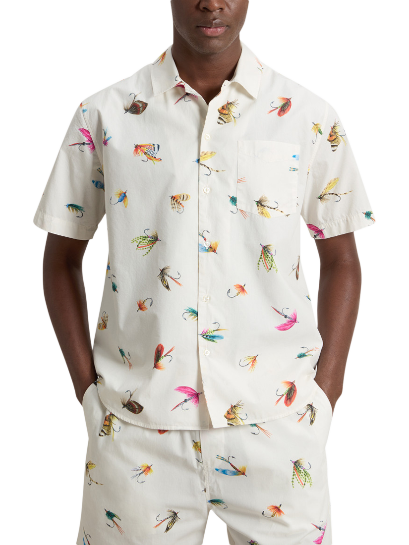 Product image 1 of 1, which shows WOOLRICH Cotton Poplin Regular Fit Hook Print Shirt, White Hook, S