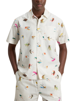 WOOLRICH Cotton Poplin Regular Fit Hook Print Shirt, White Hook, White Hook