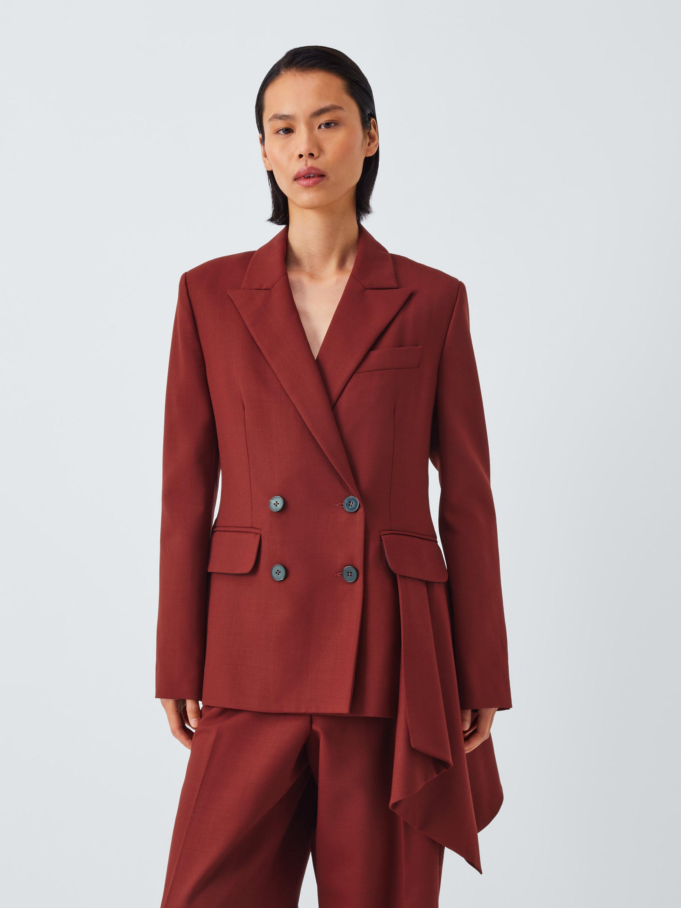 Product image 1 of 6, which shows John Lewis Asymetric Hem Single-Breasted Blazer Jacket , Burnt Red, 12