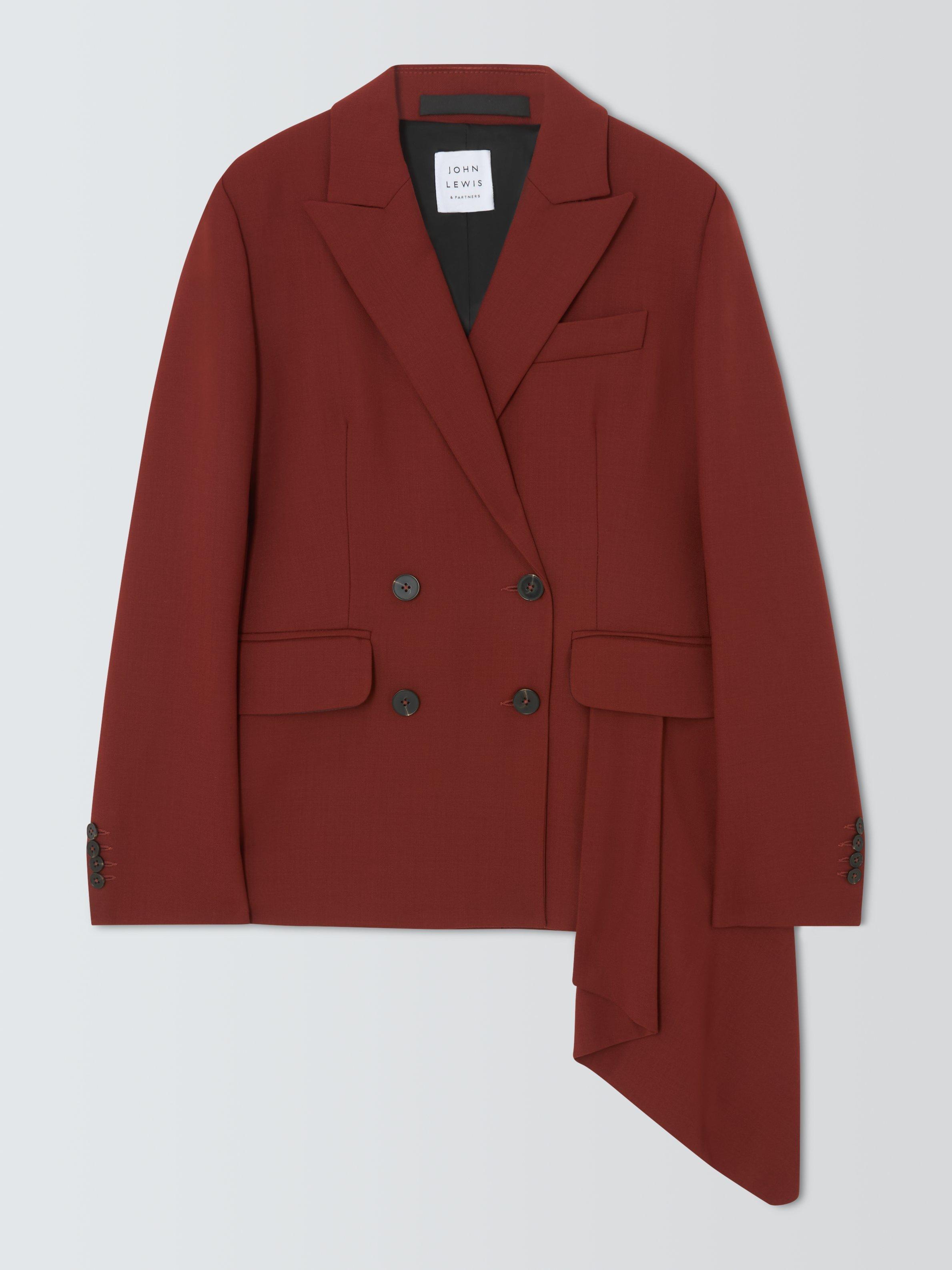 Product image 4 of 6, which shows John Lewis Asymetric Hem Single-Breasted Blazer Jacket , Burnt Red, 12