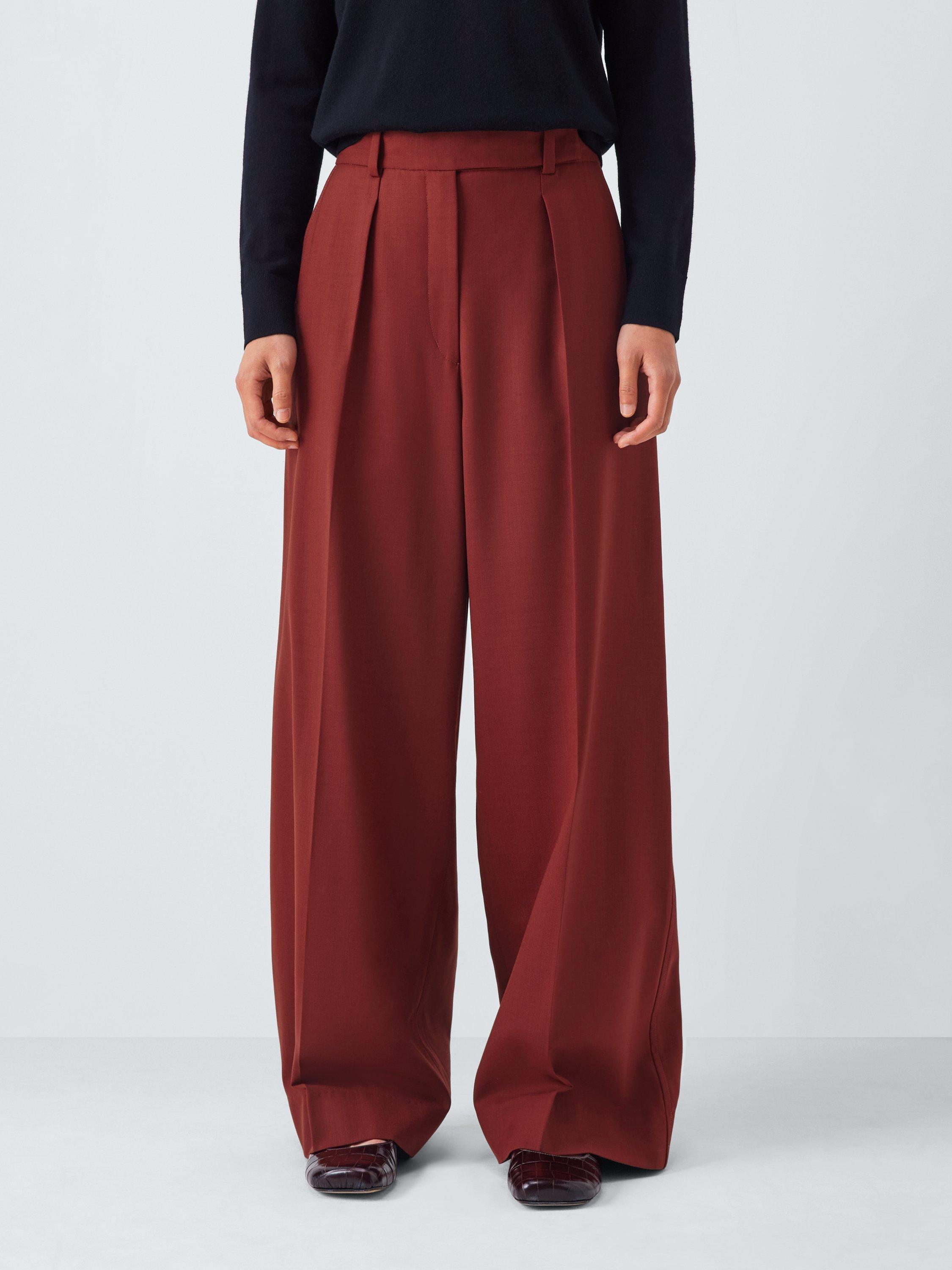 Product image 1 of 7, which shows John Lewis Wool Blend Wide Leg Trousers, Burnt Red, 12