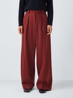 John Lewis Wool Blend Wide Leg Trousers, Burnt Red, Burnt Red