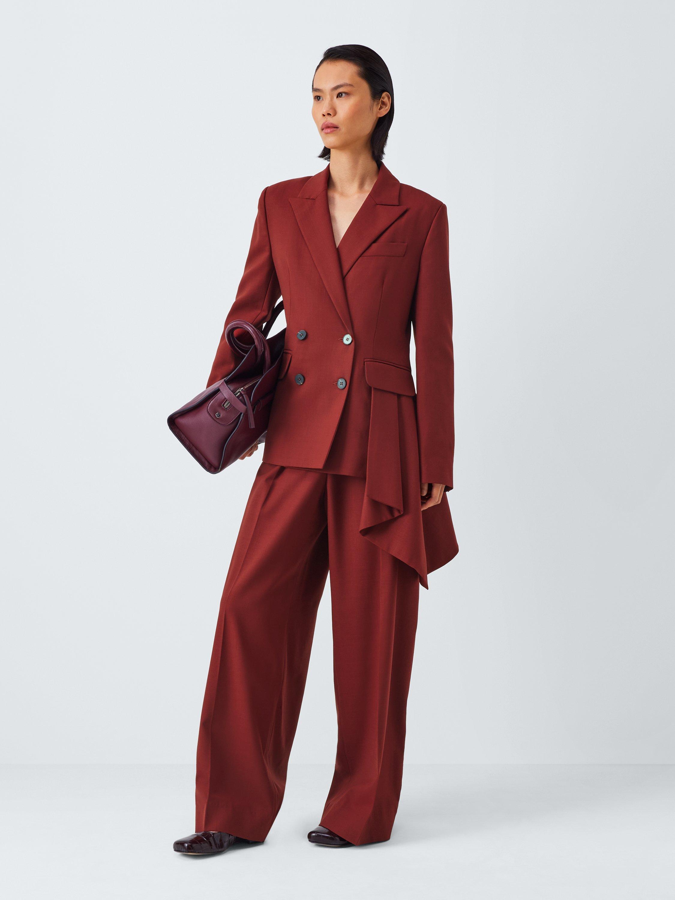 Product image 3 of 7, which shows John Lewis Wool Blend Wide Leg Trousers, Burnt Red, 12