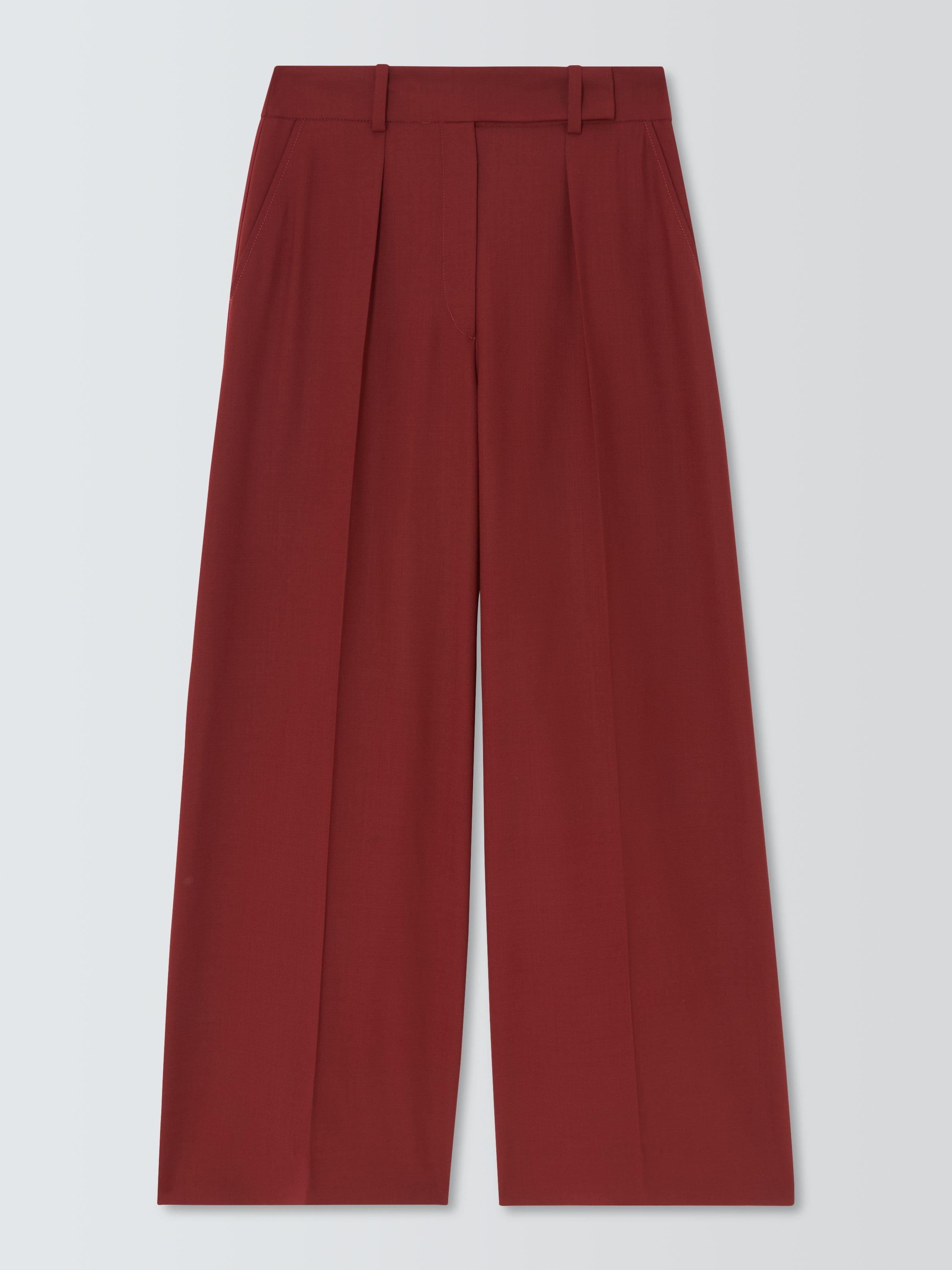 Product image 4 of 7, which shows John Lewis Wool Blend Wide Leg Trousers, Burnt Red, 12