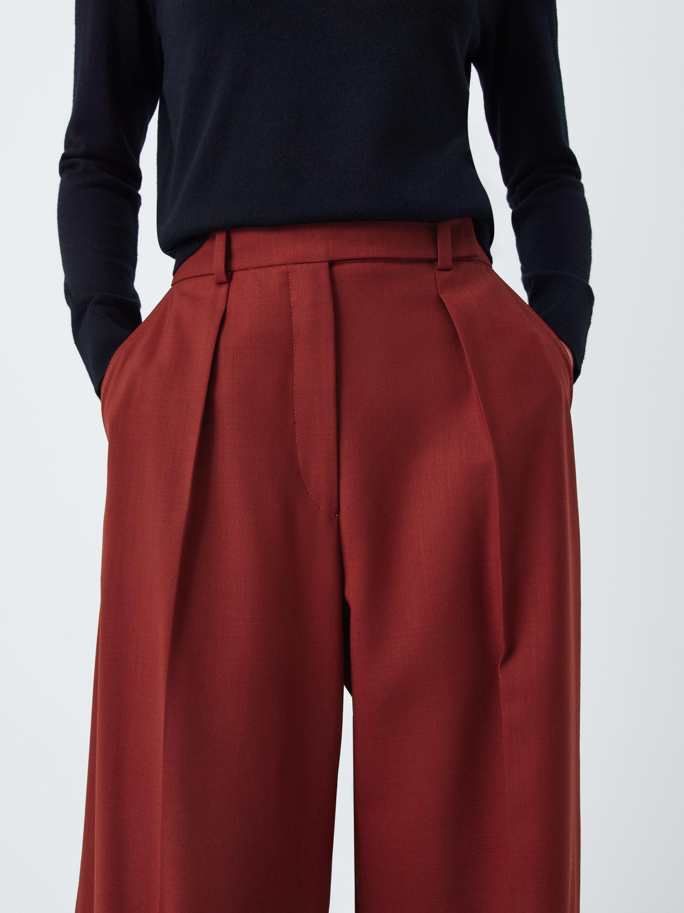 Product image 6 of 7, which shows John Lewis Wool Blend Wide Leg Trousers, Burnt Red, 12