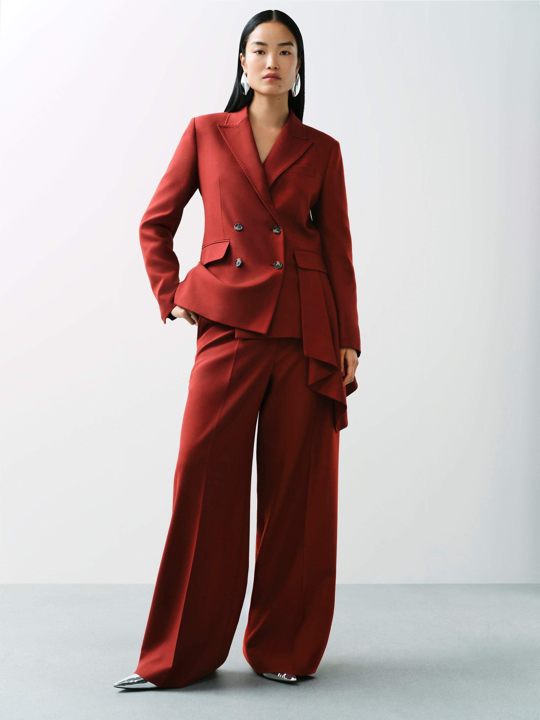 Product image 7 of 7, which shows John Lewis Wool Blend Wide Leg Trousers, Burnt Red, 12