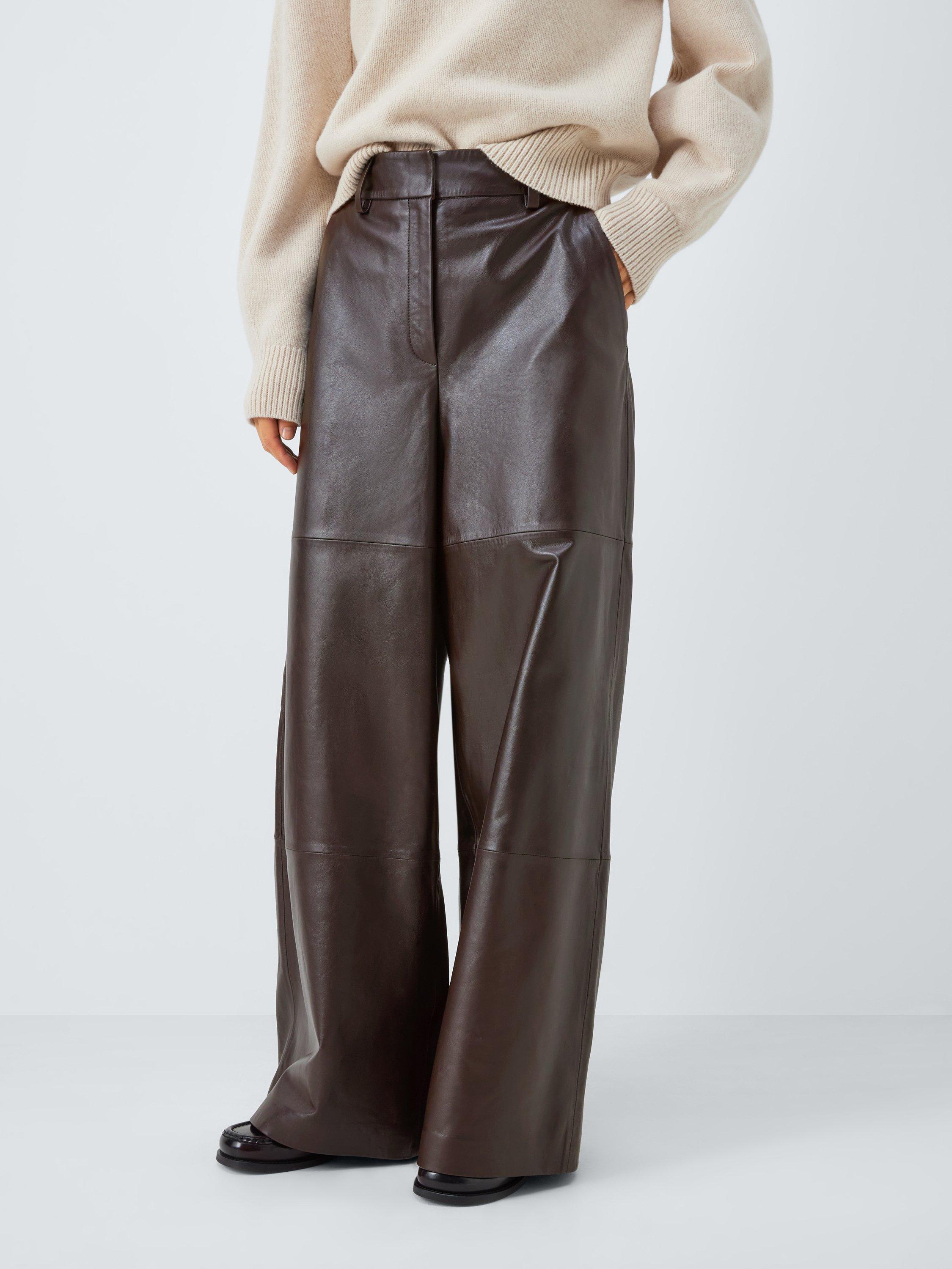 Product image 1 of 6, which shows John Lewis Wide Leg Leather Trousers, Chocolate, 16
