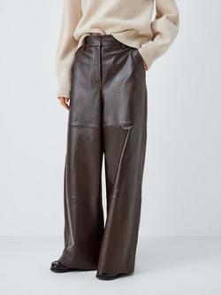 John Lewis Wide Leg Leather Trousers, Chocolate, Chocolate