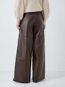 John Lewis Wide Leg Leather Trousers, Chocolate - view 2, Chocolate