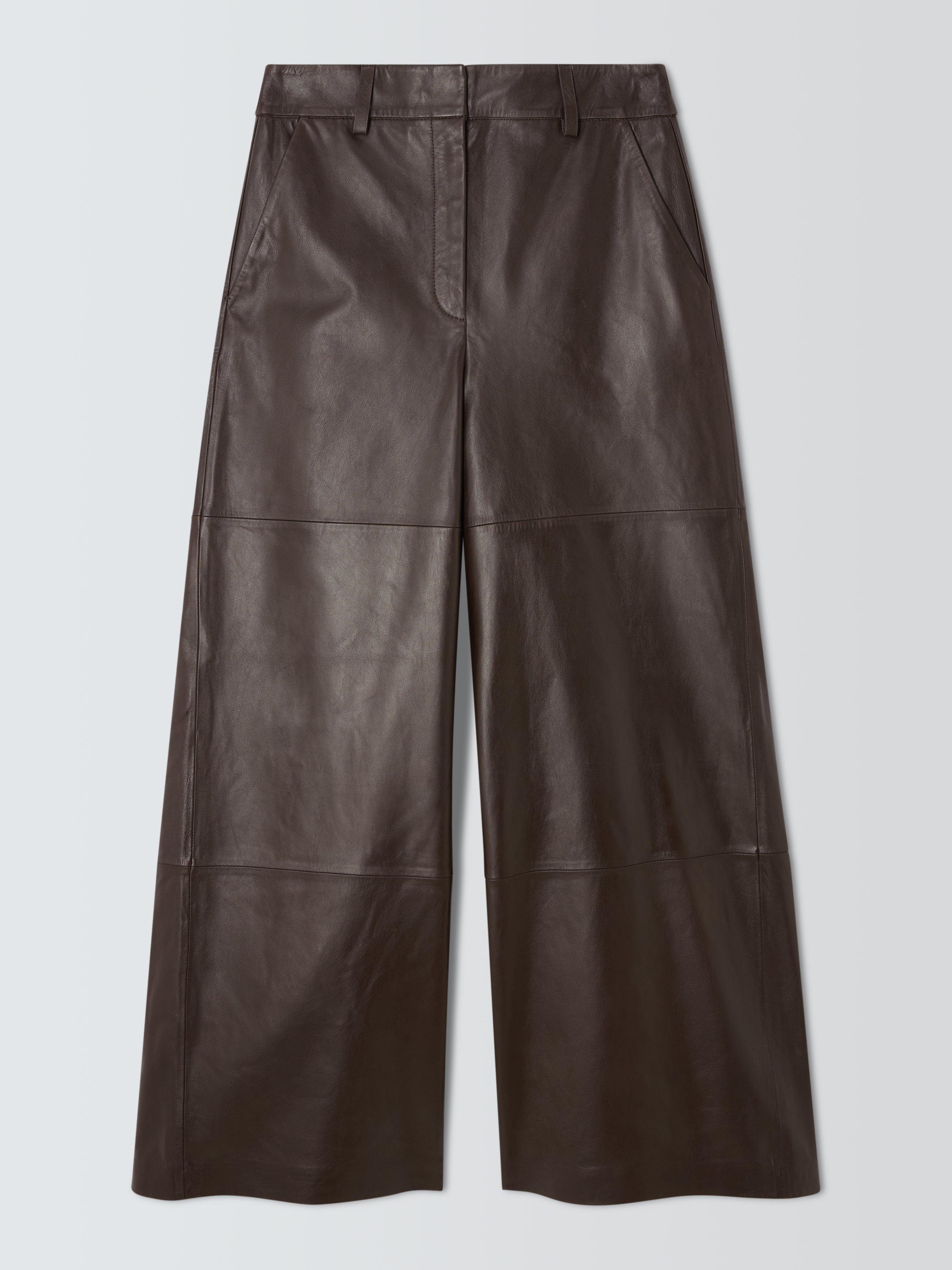 Product image 4 of 6, which shows John Lewis Wide Leg Leather Trousers, Chocolate, 16