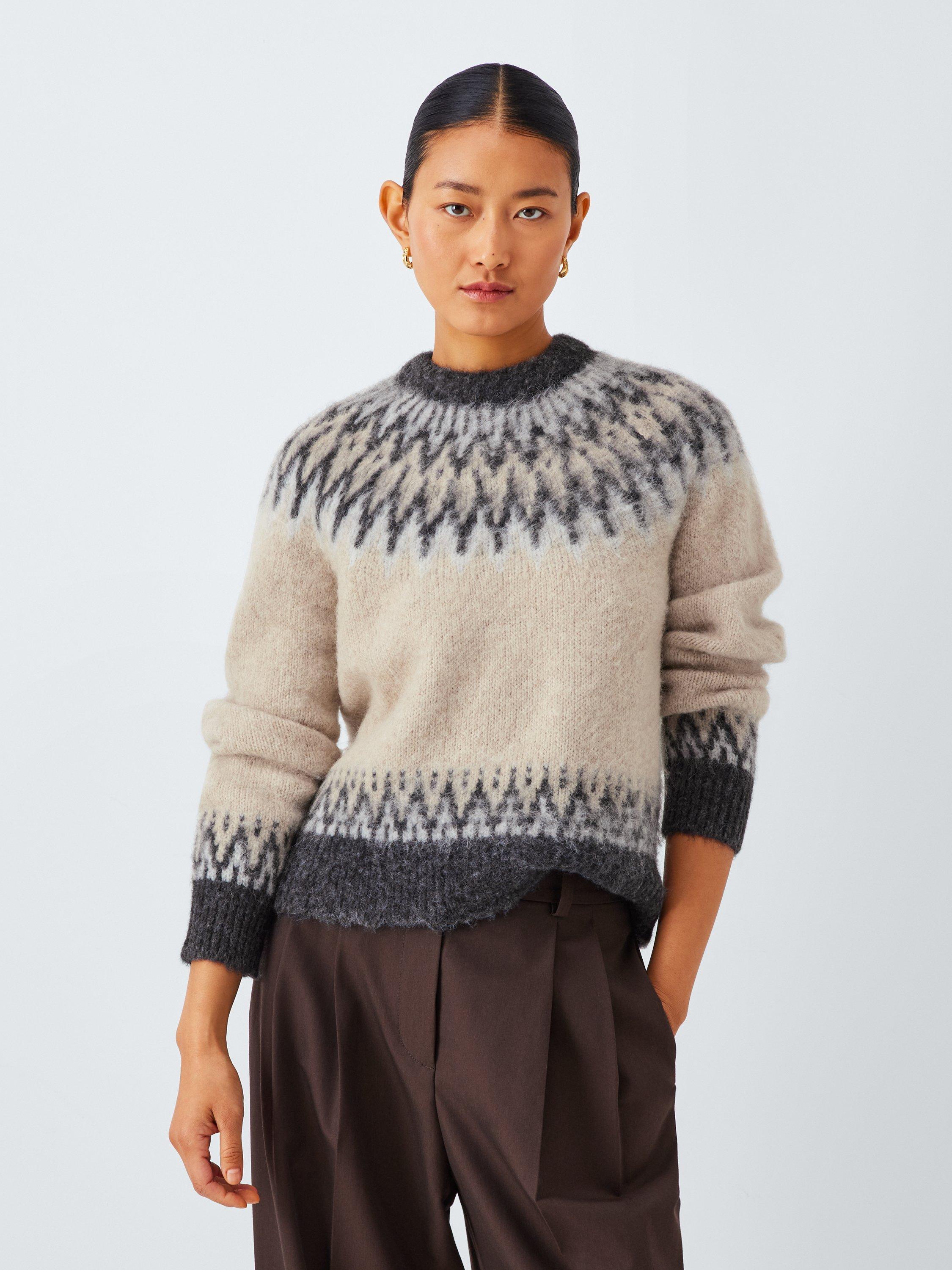 Product image 1 of 6, which shows John Lewis Alpaca Wool Blend Fair Isle Knit Jumper, Natural/Multi, 8