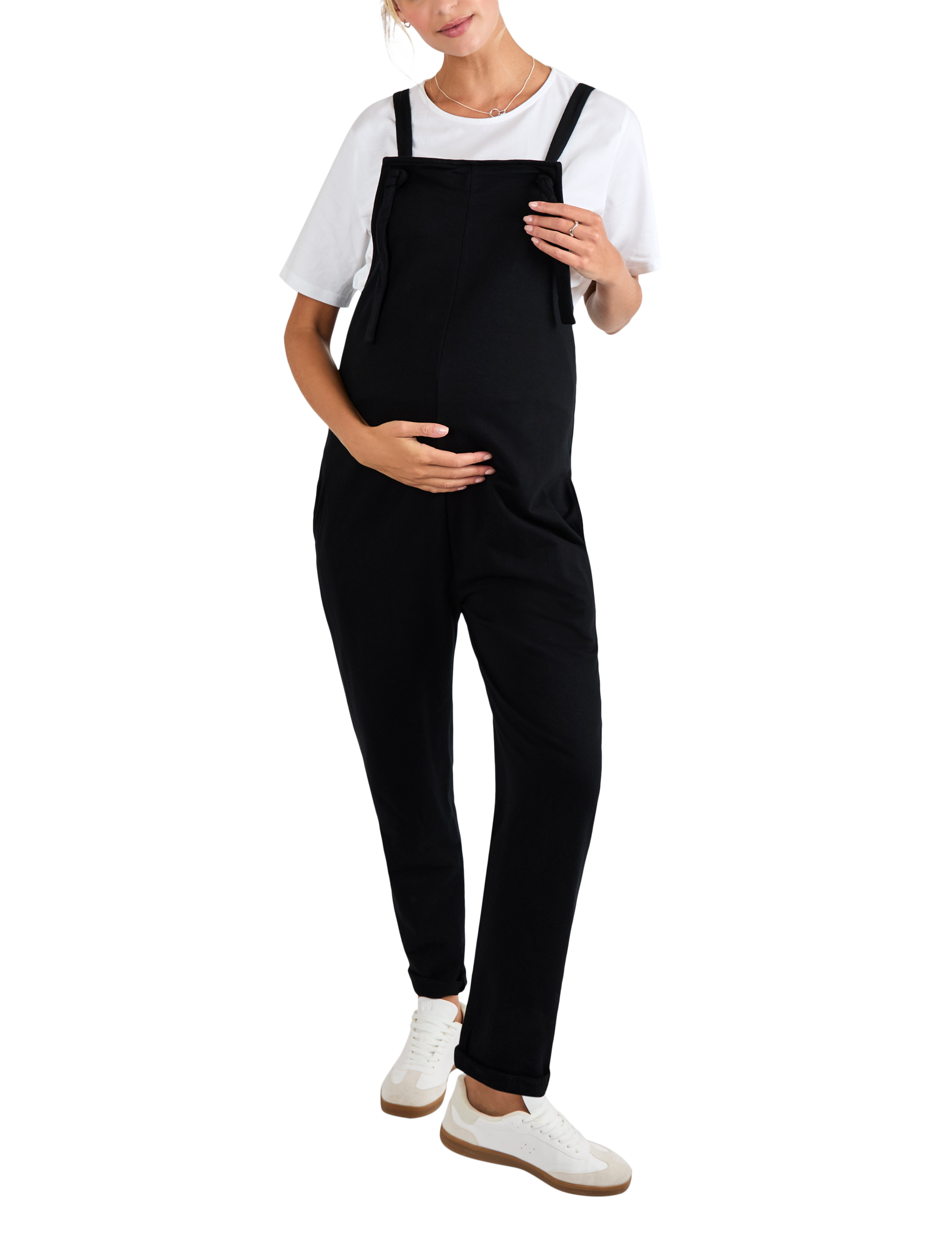 Product image 1 of 5, which shows JoJo Maman Bébé Cotton Jersey Maternity Dungarees, Black, S