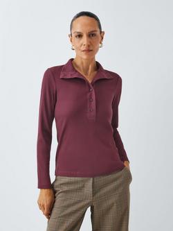 John Lewis Henley Ribbed Cotton Top, Fig, Fig