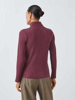 John Lewis Henley Ribbed Cotton Top, Fig - view 2, Fig