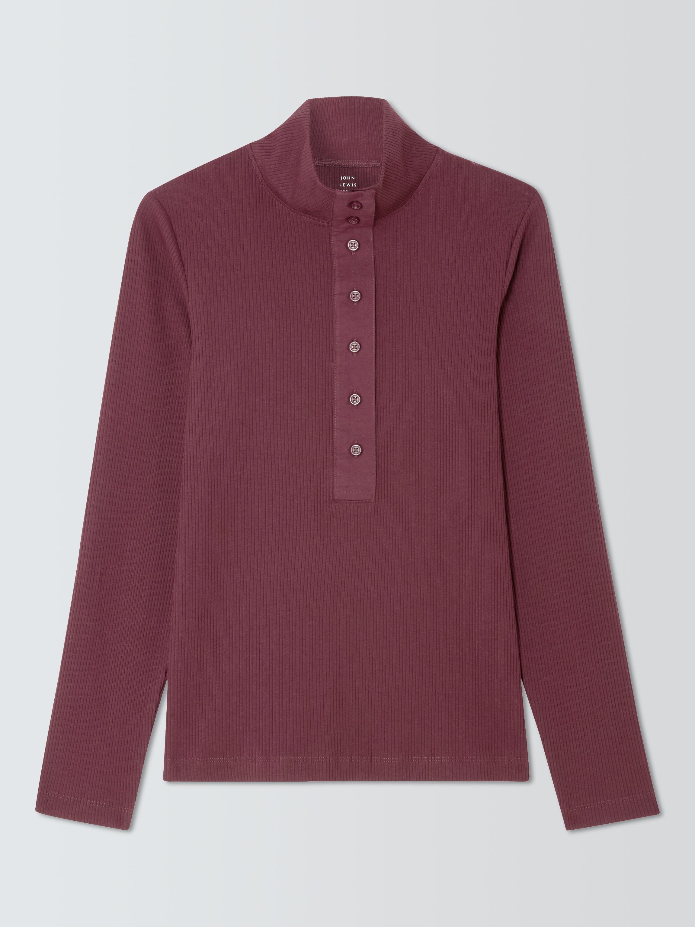 Product image 4 of 6, which shows John Lewis Henley Ribbed Cotton Top, Fig, 6