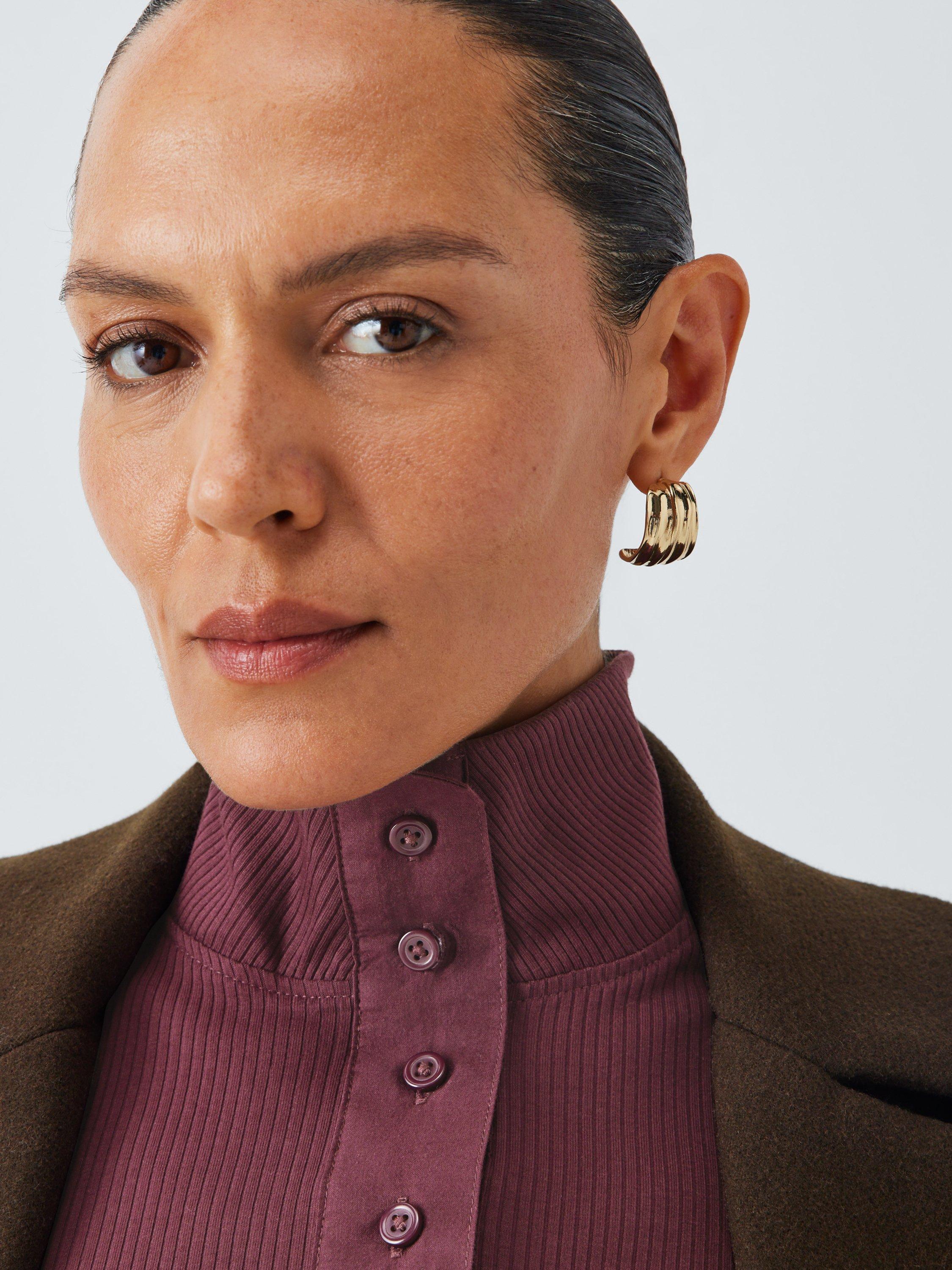 Product image 5 of 6, which shows John Lewis Henley Ribbed Cotton Top, Fig, 6