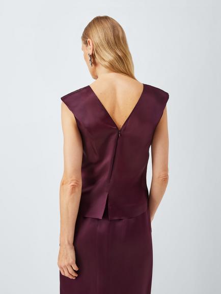 John Lewis Sheer Silk Cap Sleeve V-Neck Top, Berry - view 2, Berry