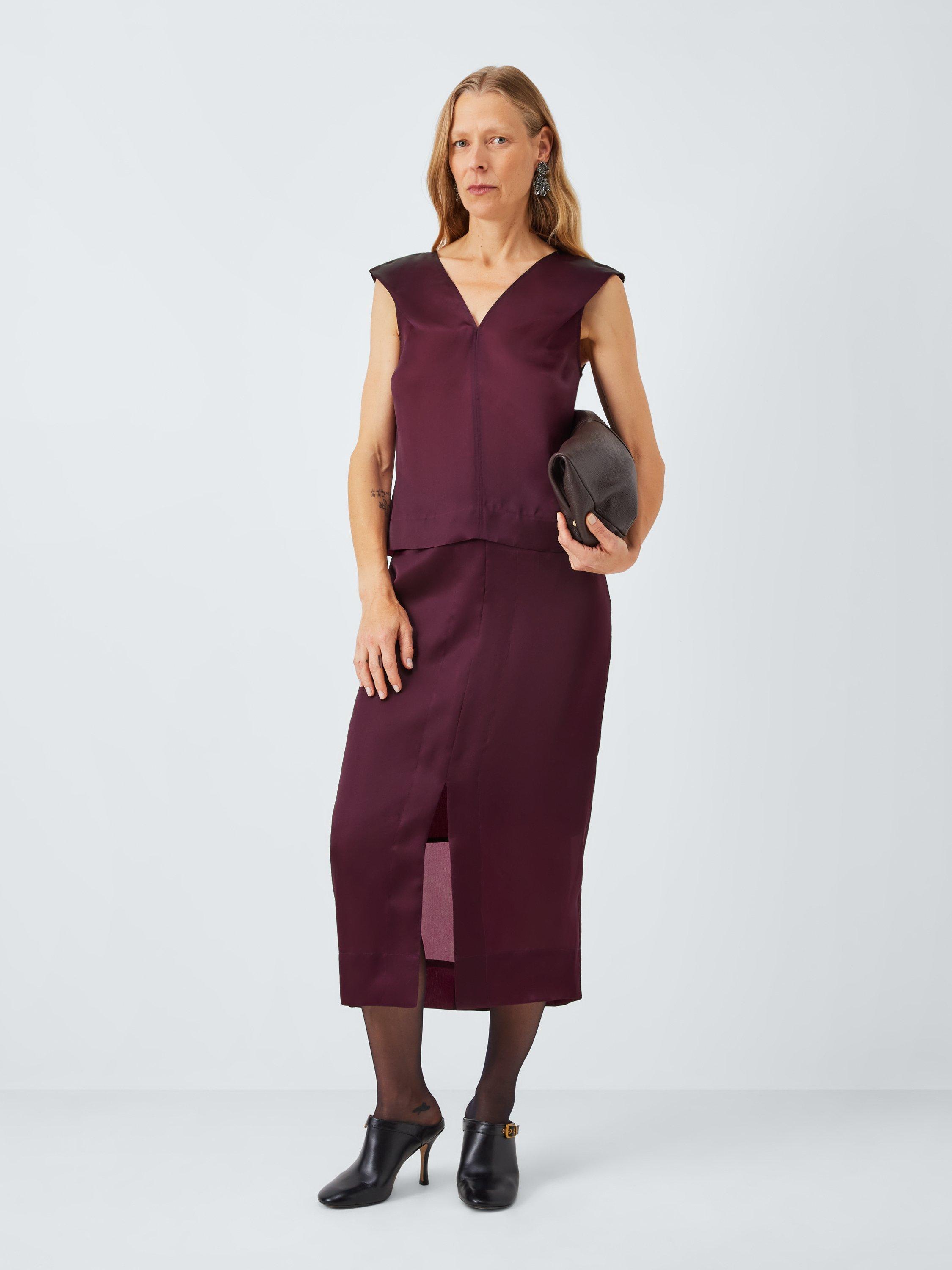 Product image 3 of 6, which shows John Lewis Sheer Silk Cap Sleeve V-Neck Top, Berry, 8