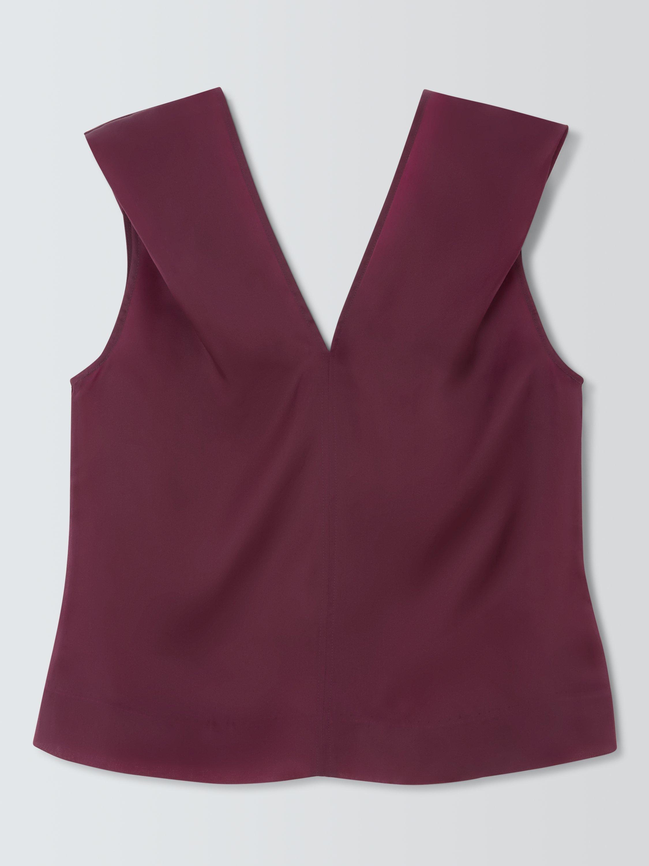 Product image 4 of 6, which shows John Lewis Sheer Silk Cap Sleeve V-Neck Top, Berry, 8