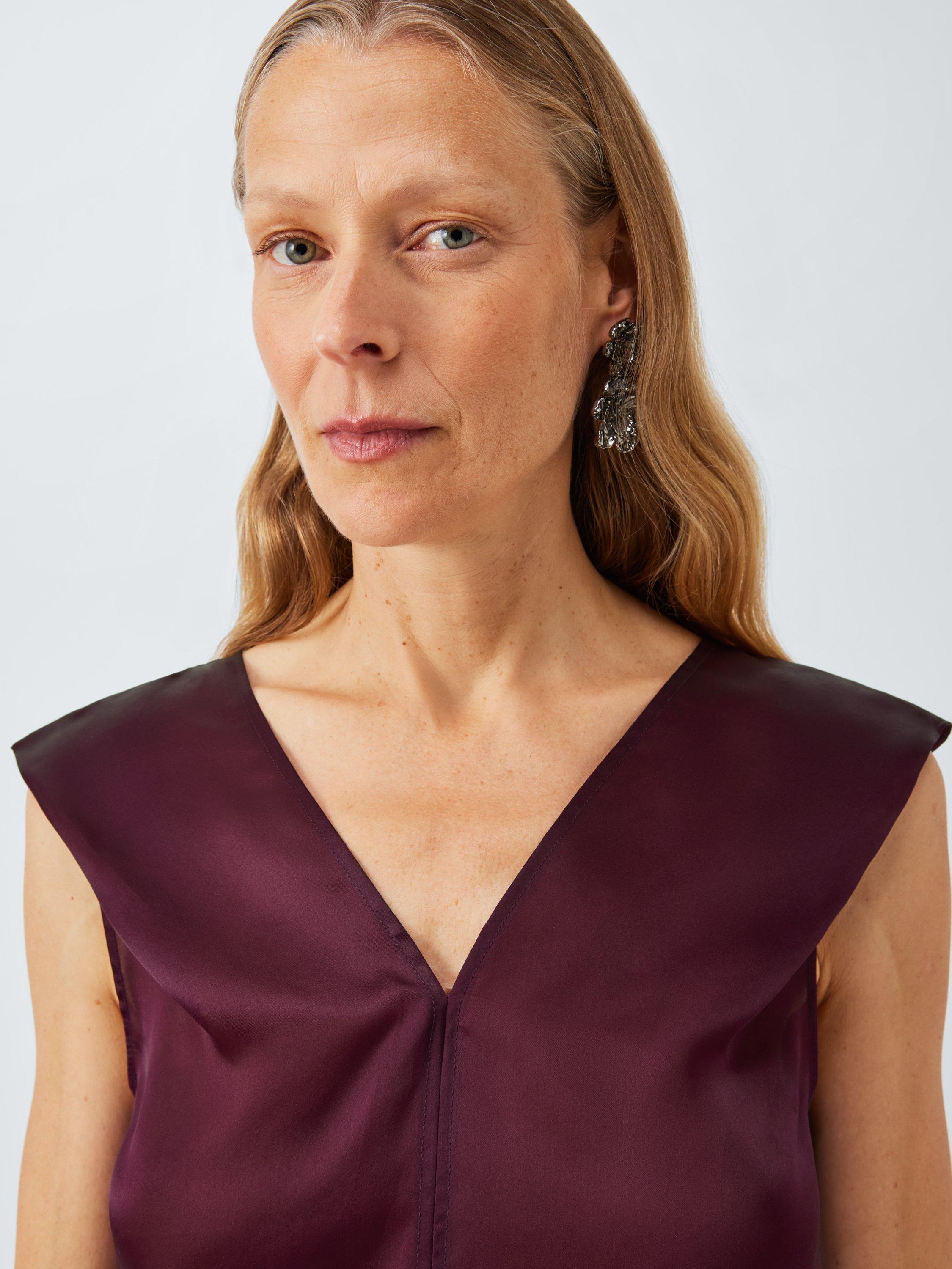 Product image 5 of 6, which shows John Lewis Sheer Silk Cap Sleeve V-Neck Top, Berry, 8