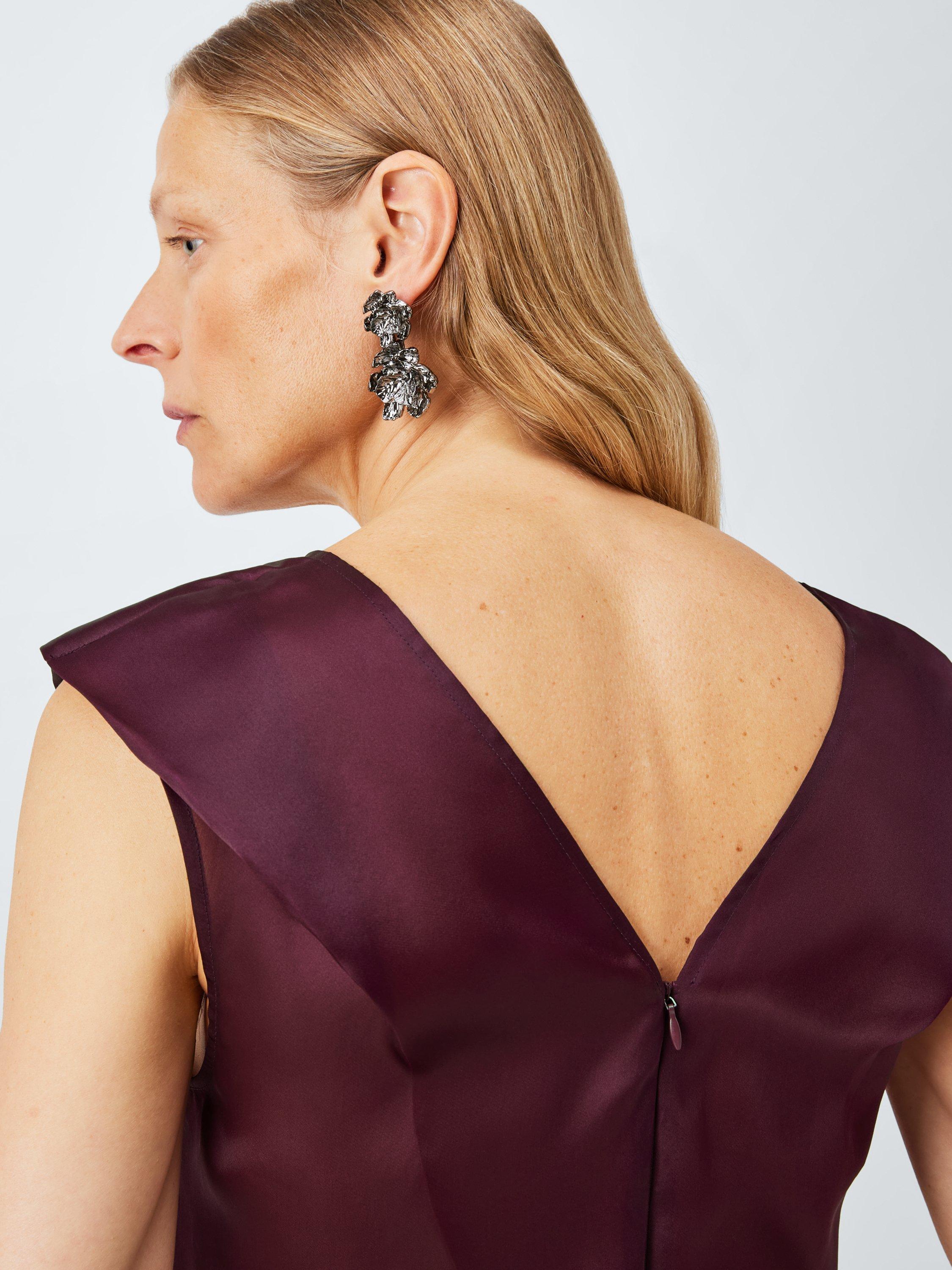 Product image 6 of 6, which shows John Lewis Sheer Silk Cap Sleeve V-Neck Top, Berry, 8