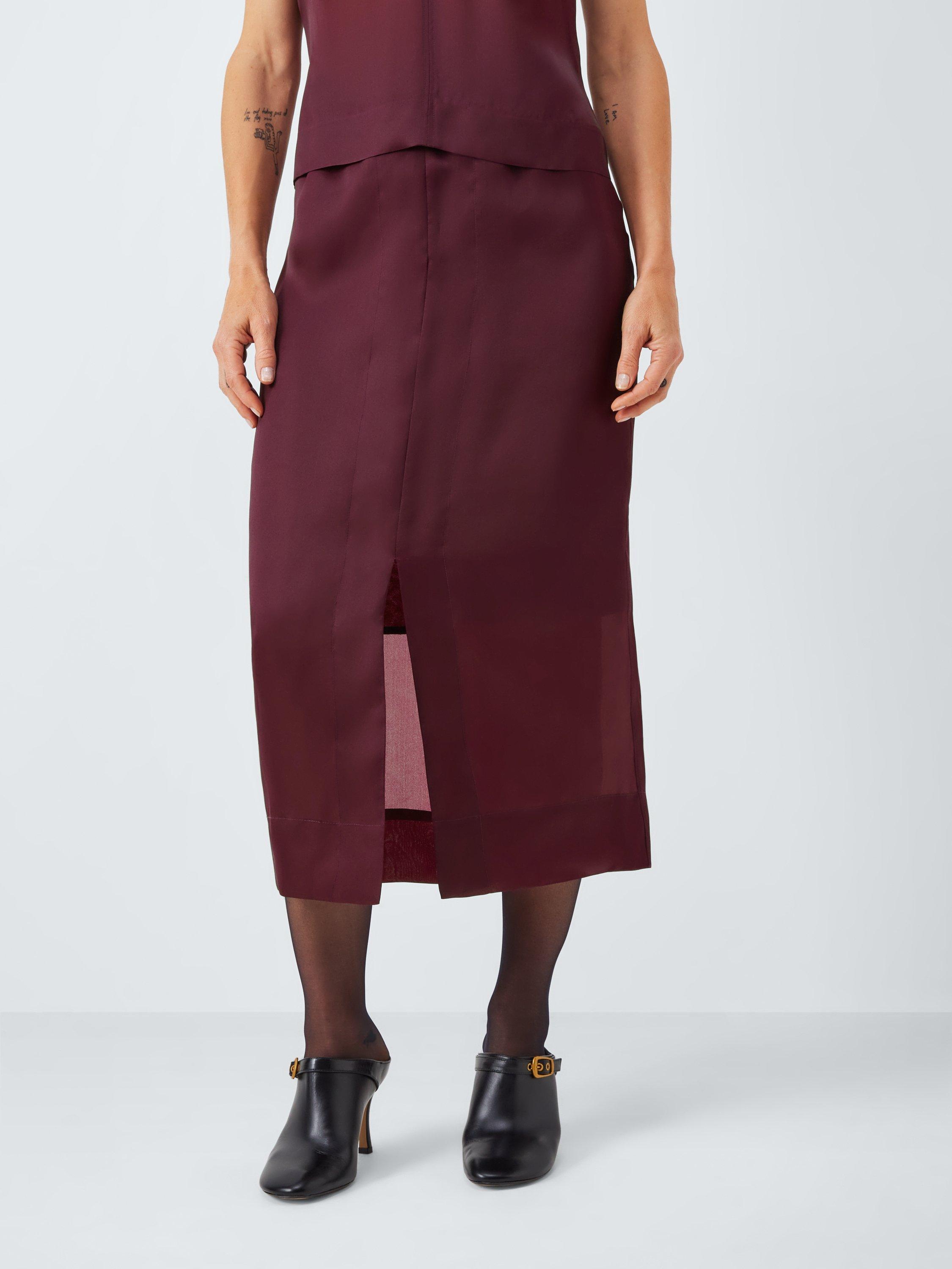 Product image 1 of 6, which shows John Lewis Sheer Silk Midi Skirt, Berry, 8