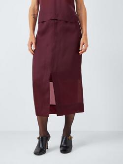 John Lewis Sheer Silk Midi Skirt, Berry, Berry