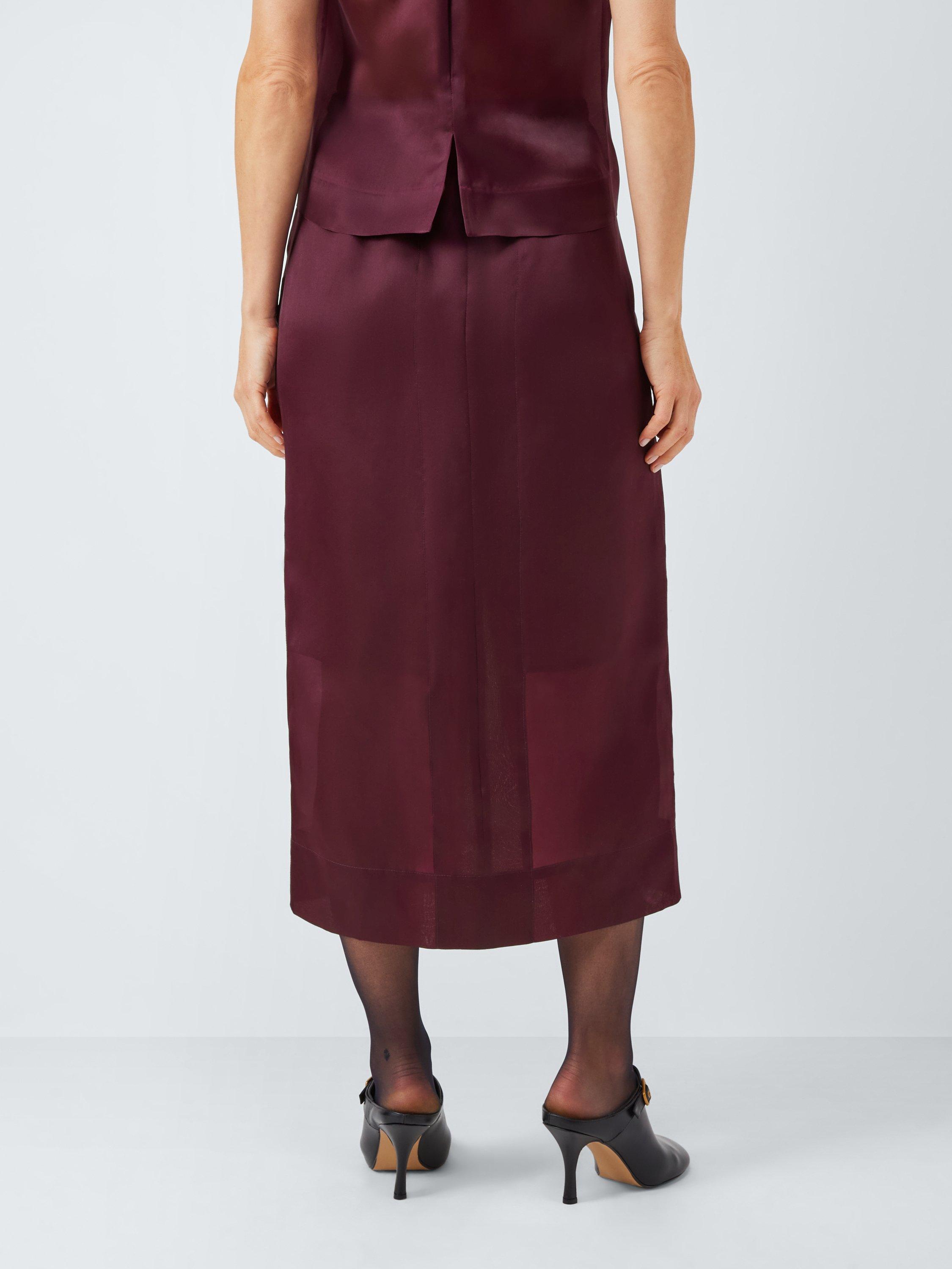 Product image 2 of 6, which shows John Lewis Sheer Silk Midi Skirt, Berry, 8