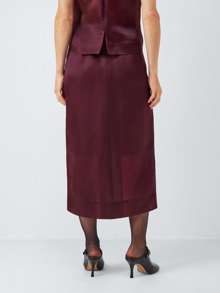 John Lewis Sheer Silk Midi Skirt, Berry - view 2, Berry