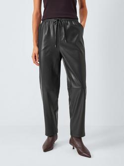 John Lewis Faux Leather Straight Leg Tailored Trousers, Black, Black