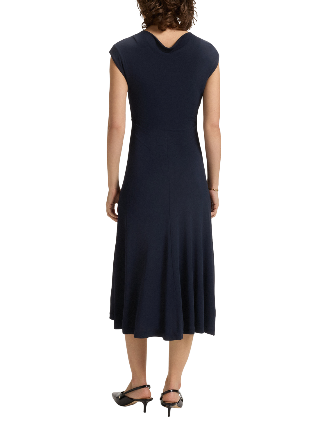 Product image 2 of 6, which shows HUGO BOSS Cap Sleeve V Neck Midi Dress, Dark Blue, S