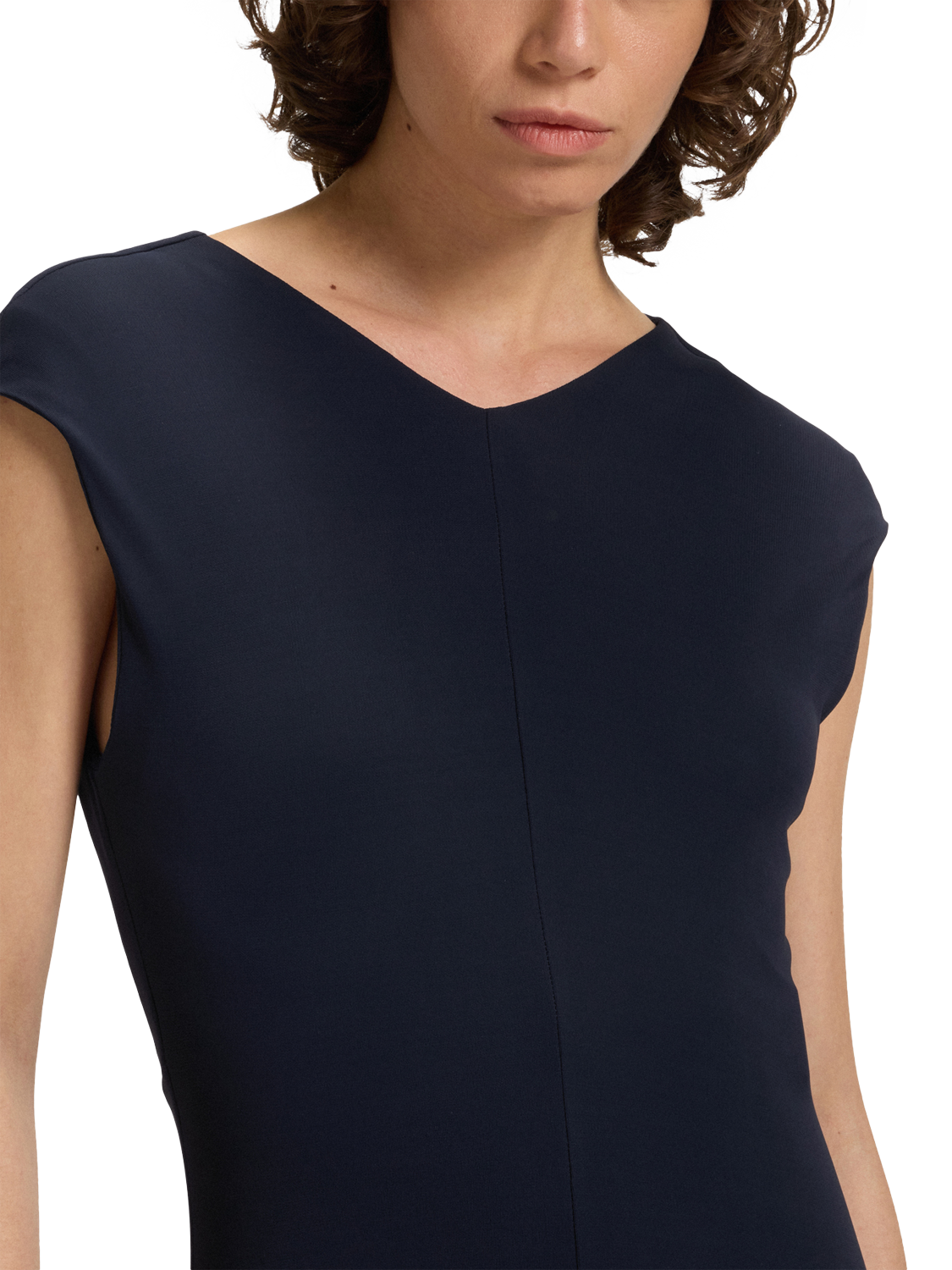 Product image 5 of 6, which shows HUGO BOSS Cap Sleeve V Neck Midi Dress, Dark Blue, S